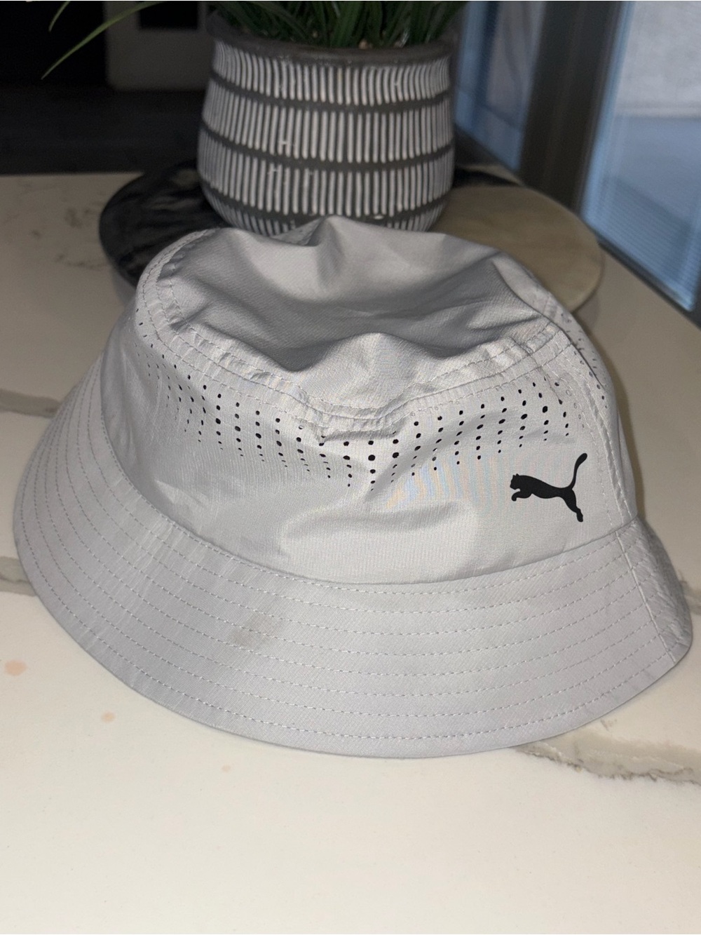 Puma Light Gray Bucket Hat with Black Logo